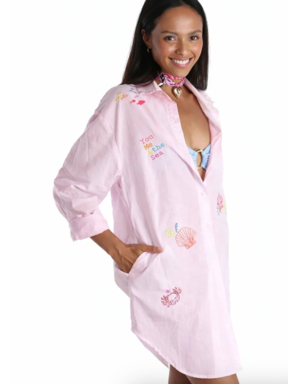 Romi Basha Nautical Shirt Dress One Size